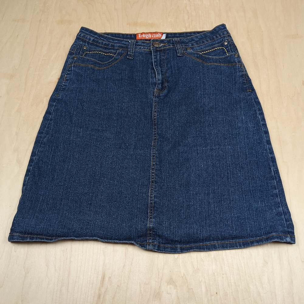 Tough Club, Embroidered, Stretch Denim Skirt (13/14)